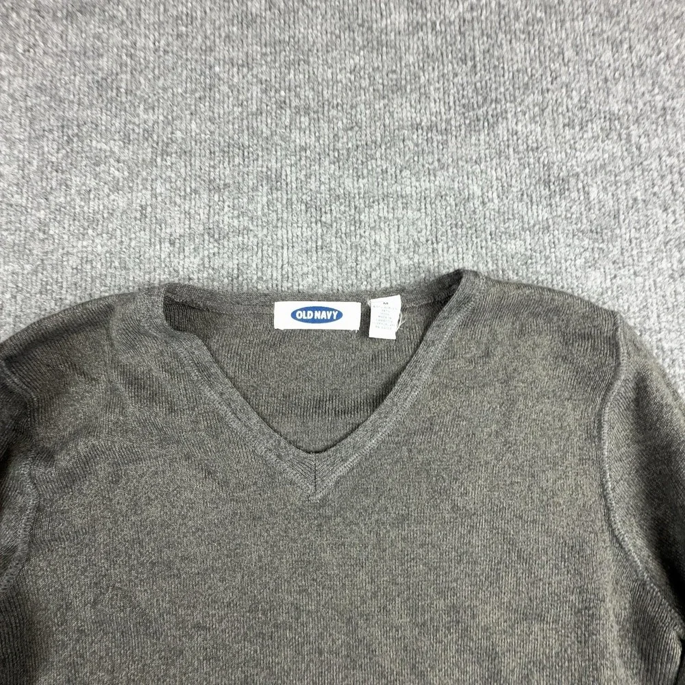 Old Navy Sweater Mens Medium Gray V Neck Wool Blend Knit Pullover Long Sleeve